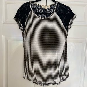 Black and white striped tee with lace detailing